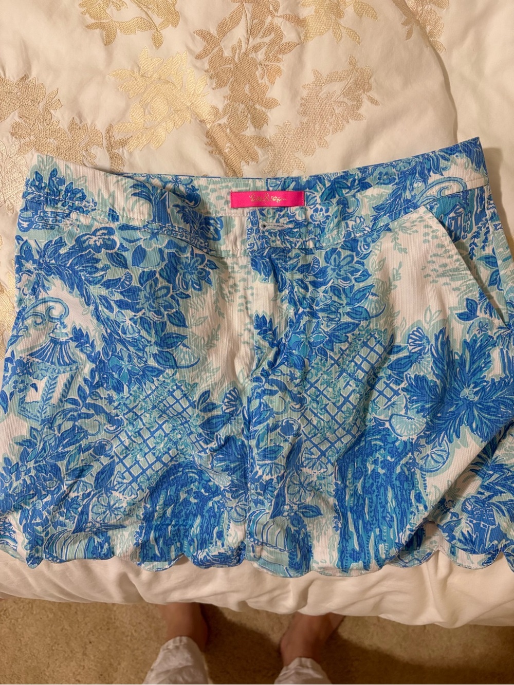 Blue Toile Scalloped Mini Skort